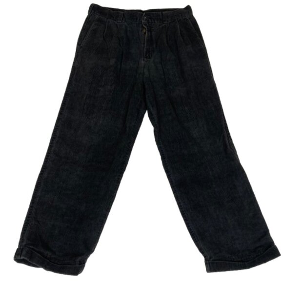 Vintage Y2K Perry Ellis America Black Cotton Corduroy Wide Baggy Leg Pants 34x29 - Picture 1 of 8
